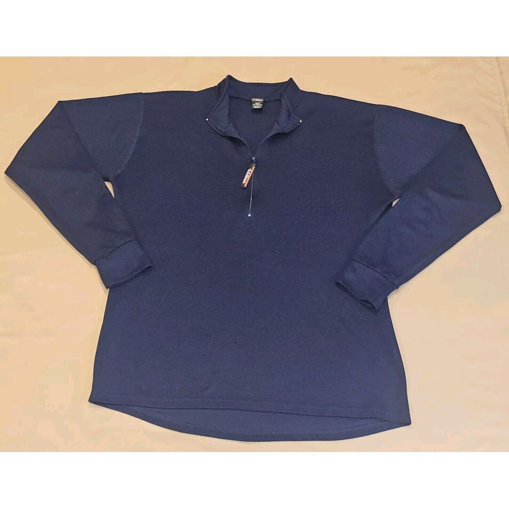 L.L. Bean Mens Sz L Blue 1/4 Zip Midweight Base Layer Pullover Shirt USA Made